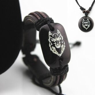 Cool Jongen mannen Hars Gesneden Totem Wolf Armbanden Vriendschap ID Lederen Armband YB22 armband ketting