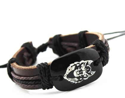 Cool Jongen mannen Hars Gesneden Totem Wolf Armbanden Vriendschap ID Lederen Armband YB22