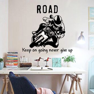 Cool Motor Rider Behang 3D Offroad Auto Muurstickers Slaapkamer Student Geef Nooit Motivatie Woord Art Decals Studie Sticker PC71003-2
