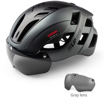Coolchange Fietshelm Mannen Vrouwen Mtb Road Integraal Gegoten Helm Met Bril Lens Casco Bicicleta Veiligheid Bescherming Helm titanium-een lens
