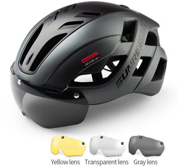 Coolchange Fietshelm Mannen Vrouwen Mtb Road Integraal Gegoten Helm Met Bril Lens Casco Bicicleta Veiligheid Bescherming Helm titanium-three lens