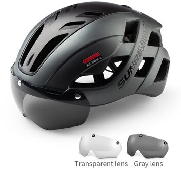 Coolchange Fietshelm Mannen Vrouwen Mtb Road Integraal Gegoten Helm Met Bril Lens Casco Bicicleta Veiligheid Bescherming Helm titanium-two lens
