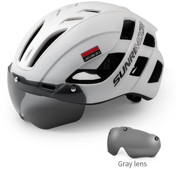 Coolchange Fietshelm Mannen Vrouwen Mtb Road Integraal Gegoten Helm Met Bril Lens Casco Bicicleta Veiligheid Bescherming Helm wit-een lens