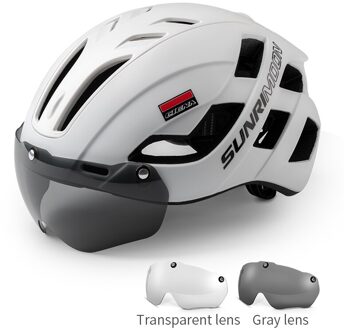 Coolchange Fietshelm Mannen Vrouwen Mtb Road Integraal Gegoten Helm Met Bril Lens Casco Bicicleta Veiligheid Bescherming Helm wit-two lens