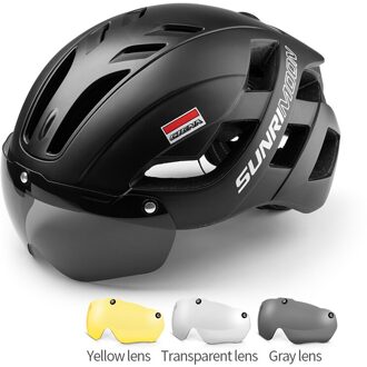 Coolchange Fietshelm Mannen Vrouwen Mtb Road Integraal Gegoten Helm Met Bril Lens Casco Bicicleta Veiligheid Bescherming Helm zwart-three lens