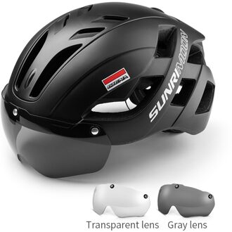 Coolchange Fietshelm Mannen Vrouwen Mtb Road Integraal Gegoten Helm Met Bril Lens Casco Bicicleta Veiligheid Bescherming Helm zwart-two lens