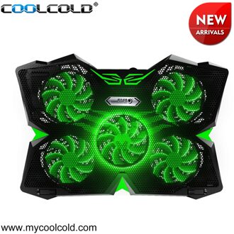 COOLCOLD 5 LED fans Laptop Cooler Cooling Pad USB 2.0 Cooler Stand Met Zijde Print Voor 12 -17 inch Notebook K25S groen