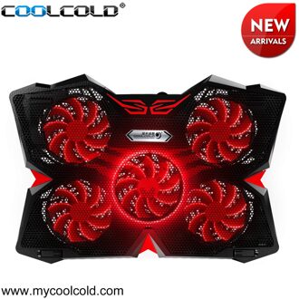 COOLCOLD 5 LED fans Laptop Cooler Cooling Pad USB 2.0 Cooler Stand Met Zijde Print Voor 12 -17 inch Notebook K25S rood