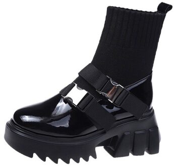 Cootelili De Winter Warme Laarzen Voor Vrouwen Schoenen Antislip Ronde Neus 7.5Cm Hak Slip op Leer Vrouwen Laarzen 35-39