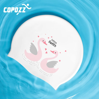 COPOZZ Unisex Swimming Cap Pool Giraffe Swan Cute Pattern Child Kids Badmuts Waterproof Protect Ears Long Hair Sports Swim Hat