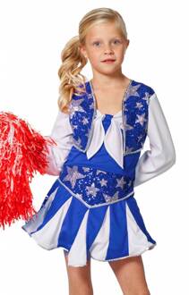 Coppens Cheerleader Kostuum | Dansende Cheerleader Luxe Blauw | Meisje | Maat 128 | Carnaval kostuum | Verkleedkleding