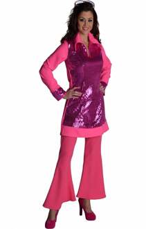Coppens Hippie Kostuum | Wijde Pijpen Broek Diana Soul Roze Vrouw | Small | Carnaval kostuum | Verkleedkleding