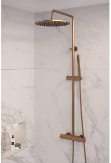 Copper Edition opbouw regendoucheset met staafhanddouche en hoofddouche 30cm koper geborsteld PVD