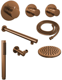 Copper Edition thermostatische inbouw doucheset hoofddouche 20cm wandarm staafhanddouche geborsteld koper PVD