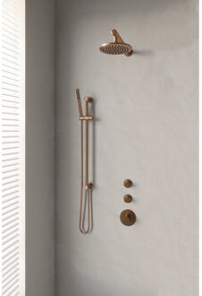 Copper Edition thermostatische inbouw doucheset met inbouwdeel hoofddouche 20cm wandarm staafhanddouche met glijstang geborsteld koper PVD