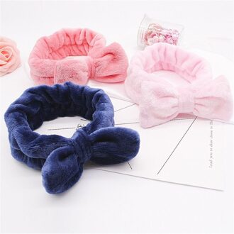 Coral Fleece Hairbow Cross Hoofdband Voor Wassen Gezicht Make-Up Lady Bad Cosmetische Haarband Elastische Zachte Tulband Haar Accessoires bavy blauw