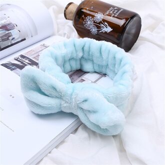 Coral Fleece Hairbow Cross Hoofdband Voor Wassen Gezicht Make-Up Lady Bad Cosmetische Haarband Elastische Zachte Tulband Haar Accessoires blauw