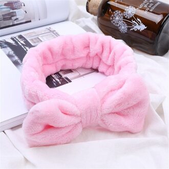 Coral Fleece Hairbow Cross Hoofdband Voor Wassen Gezicht Make-Up Lady Bad Cosmetische Haarband Elastische Zachte Tulband Haar Accessoires roze