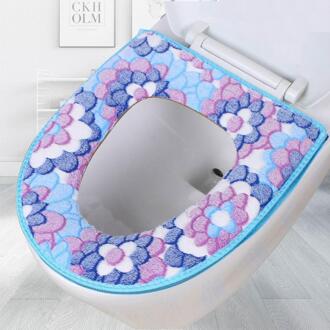 Coral Fleece + Polyester Universele Toilet Seat Mat Comfortabele Zachte Badkamer Winter Wc Zitkussen Rits Sluiting Blauw