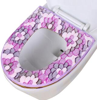 Coral Fleece + Polyester Universele Toilet Seat Mat Comfortabele Zachte Badkamer Winter Wc Zitkussen Rits Sluiting Paars