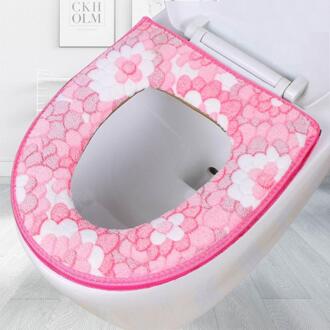 Coral Fleece + Polyester Universele Toilet Seat Mat Comfortabele Zachte Badkamer Winter Wc Zitkussen Rits Sluiting roze