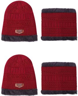 Coral Fleece Winter Hoed Mutsen Heren Hoed Sjaal Warm Ademend Wol Gebreide Hoed Mode Unisex Gebreide Hoeden Motorkap Twee stuk rood