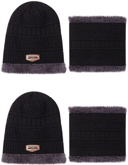 Coral Fleece Winter Hoed Mutsen Heren Hoed Sjaal Warm Ademend Wol Gebreide Hoed Mode Unisex Gebreide Hoeden Motorkap Twee stuk zwart