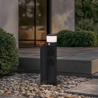 Corban sokkellamp, grijs, sensor, stopcontacten, IP44 antraciet