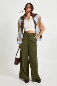 Corduroy Broek Met Wijde Pijpen, Olive - 36