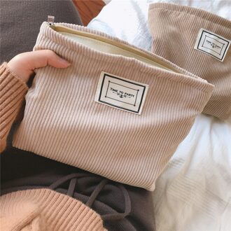 Corduroy Cosmetische Tas Koreaanse Effen Kleur Wassen Zak Doek Tas Clutch Travel Make Organizer Meisje Beauty Case beige