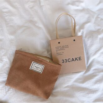 Corduroy Cosmetische Tas Koreaanse Effen Kleur Wassen Zak Doek Tas Clutch Travel Make Organizer Meisje Beauty Case bruin