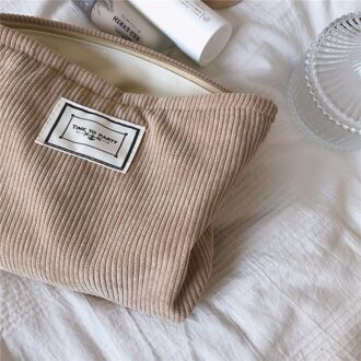 Corduroy Cosmetische Tas Koreaanse Effen Kleur Wassen Zak Doek Tas Clutch Travel Make Organizer Meisje Beauty Case khaki