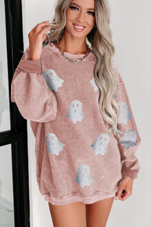 Corduroy Ghost Print Sweater Roze