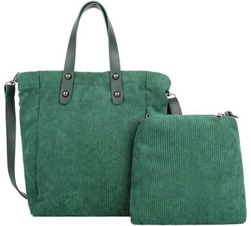 Corduroy Grote Tote Shopper Tassen Voor Vrouwen Canvas Vrouwelijke Schoudertas Crossbody Tas Stof Student Grote Handtassen Schooltas groen