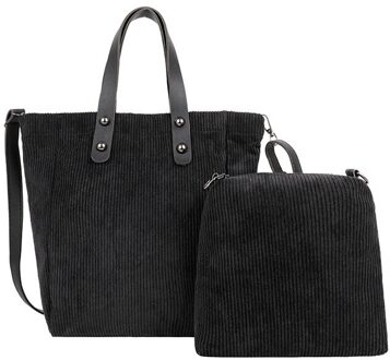 Corduroy Grote Tote Shopper Tassen Voor Vrouwen Canvas Vrouwelijke Schoudertas Crossbody Tas Stof Student Grote Handtassen Schooltas zwart