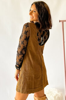 Corduroy Pocket Jurk Bruin