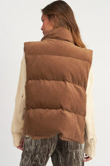 Corduroy Puffer Vest Met Hoge Hals - maat L Bruin