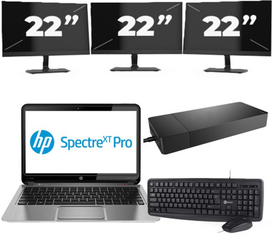 CoreBook Pro - Intel Core i3-6e Generatie - 13 inch - 8GB RAM - 256GB SSD - Windows 11 Home + 3x 22 inch Monitor