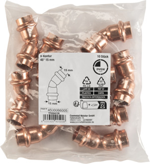 Cornat Perskoppeling Boog 45Gr 15Mm 10St - TP650415B