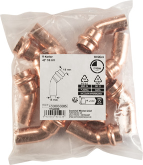 Cornat Perskoppeling Boog 45Gr 18Mm 10St - TP650318B