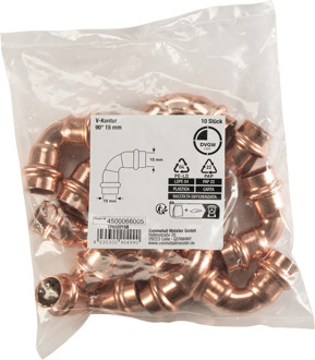 Cornat Perskoppeling Boog 90Gr 15Mm 10St - TP650215B