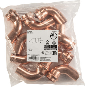 Cornat Perskoppeling Boog 90Gr 22Mm 10St - TP650122B