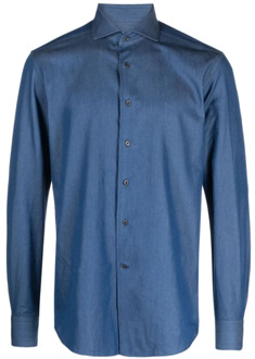 Corneliani Katoenen flanellen overhemd, 100% katoen, Maat 40 Corneliani , Blue , Heren - 4XL