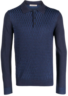 Corneliani Wollen Gebreid Poloshirt, 100% Wol Corneliani , Blue , Heren - M,3Xl
