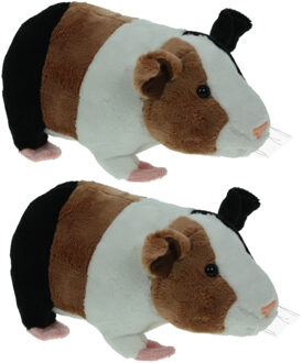 Cornelissen Pluche knuffel dier - Set van 2x stuks - Cavia - bruin/wit - van 20 cm - Speelgoed huisd