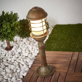 Corrosiebestendige Carlon sokkellamp antiek messing, koper, wit opaal