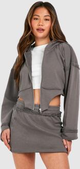 Corset Hem Zip Through Hooded And Sweat Skirt Set, Charcoal - L