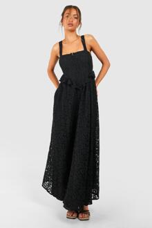 Corset Lace Maxi Dress, Black - 12