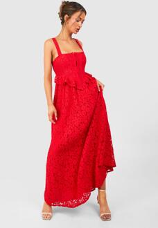 Corset Lace Maxi Dress, Red - 16