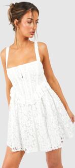 Corset Lace Mini Dress, White - 14